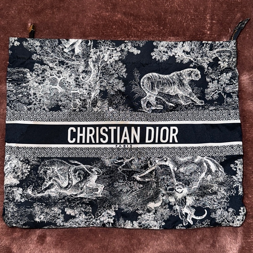 Christian Dior pouch navy blue white and gold zipper brand new